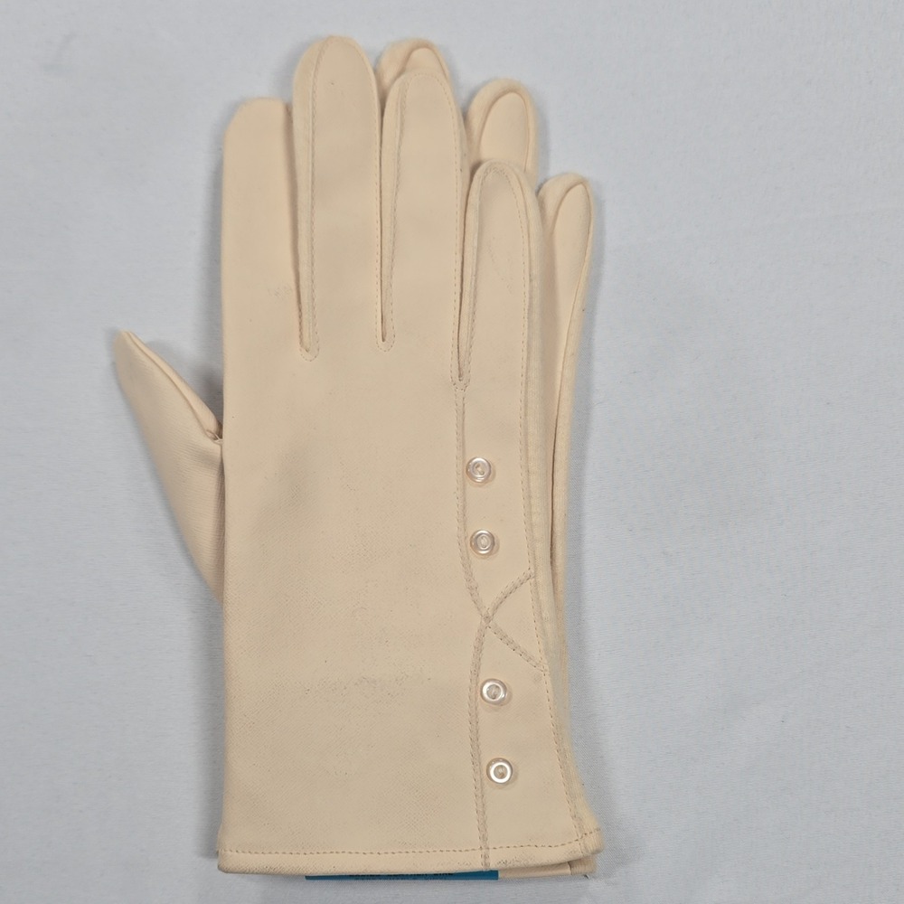 Vintage Fruit of the Loom Ivory Vinyl Driving Gloves Size 6 7 Wrist Button